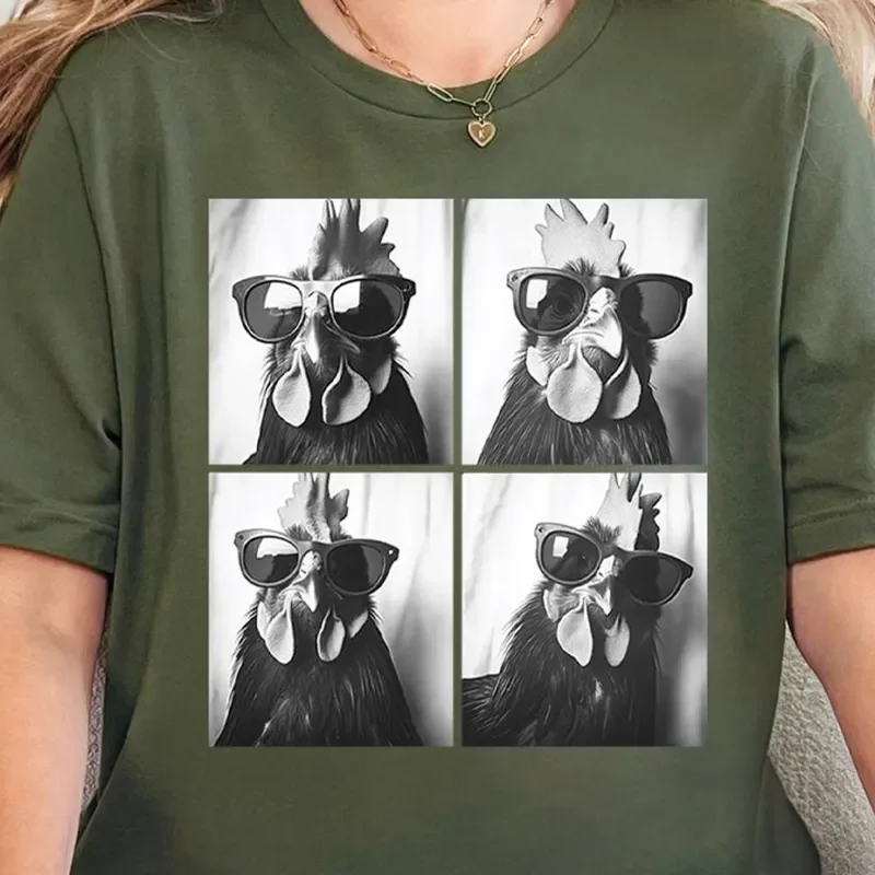 Funny Chicken With Sunglasses Lover Chickens T-Shirt Hoodie Sweater Photo Silhouette Tees Farm Gift For Owner