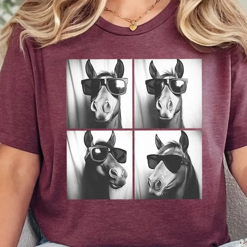 Funny Horse with Sunglasses Lover Horses Photo T-Shirt Hoodie Sweater Silhouette Equestrian Tees Gift For Owner