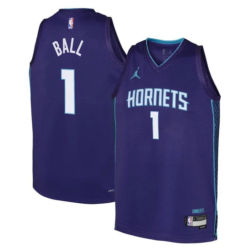 Charlotte Hornets Jordan Statement Edition Jersey - Purple - Lamelo Ball - Unisex - Image 2