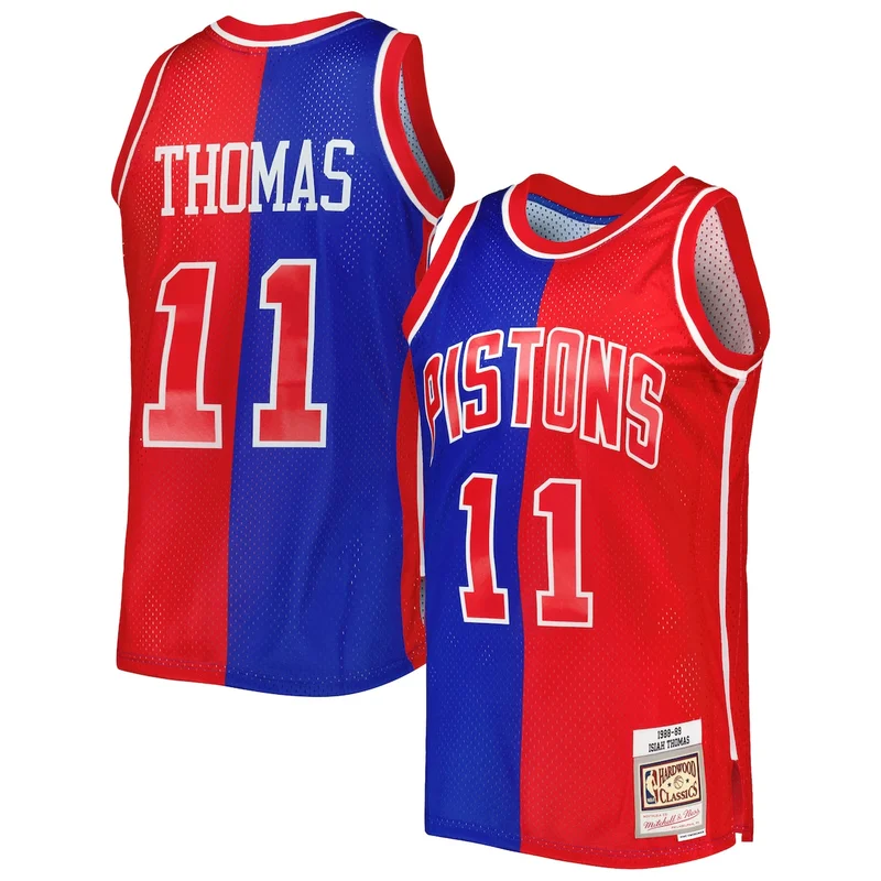 Isiah Thomas Blue/Red Detroit Pistons Hardwood Classics 1988/89 Split Jersey