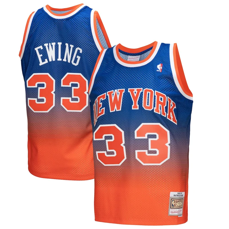 Patrick Ewing Orange/Royal New York Knicks 1991/92 Hardwood Classics Fadeaway Player Jersey
