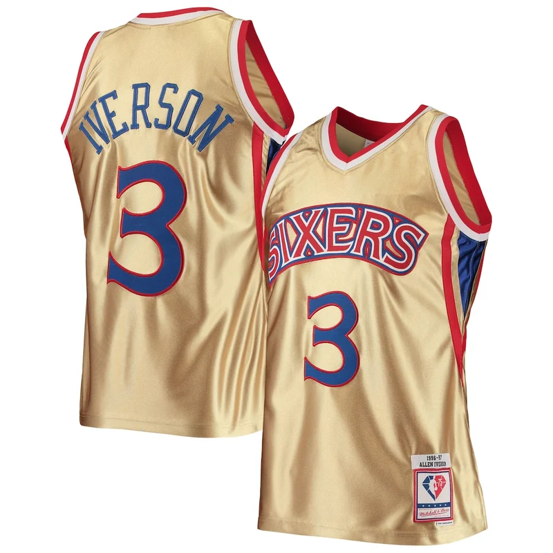 Allen Iverson Gold Philadelphia 76Ers 75Th Anniversary 1996/97 Hardwood Classics Jersey
