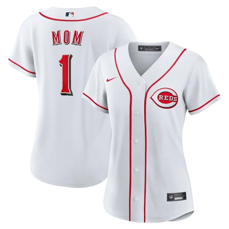 Cincinnati Reds  White #1 Mom Home Jersey