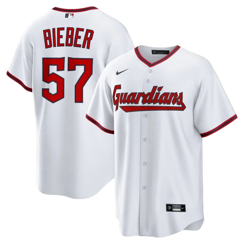 Cleveland Guardians Shane Bieber White Home Jersey