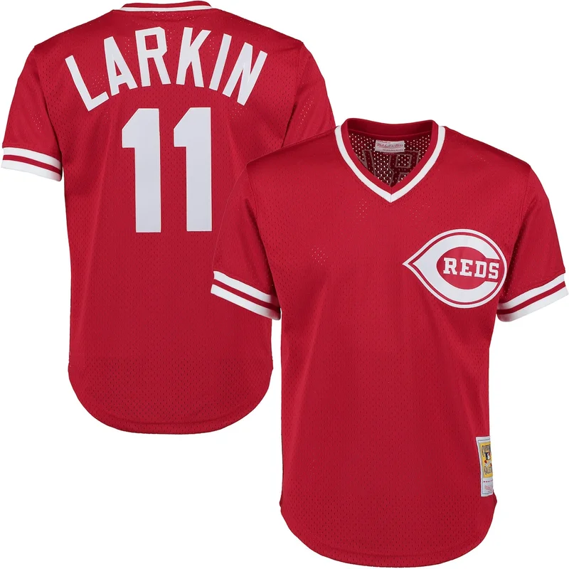 Cincinnati Reds Barry Larkin Red Cooperstown Collection Mesh Batting Practice Button-Up Jersey