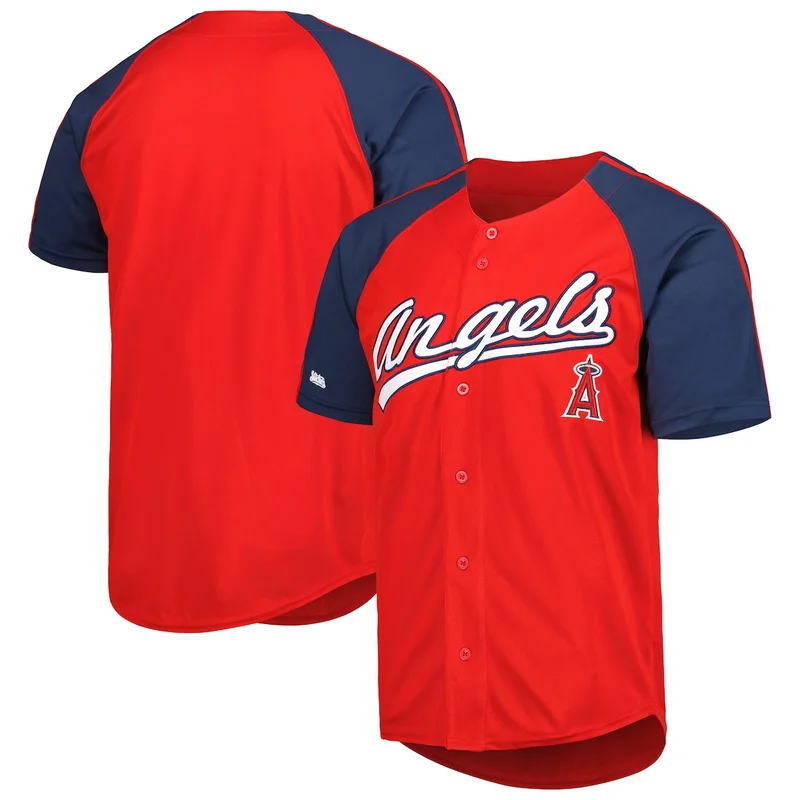 Los Angeles Angels Stitches Red Button-Down Raglan Fashion Jersey