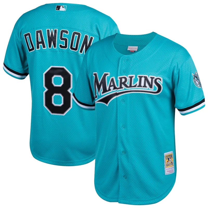 Florida Miami Marlins Andre Dawson Teal Cooperstown Collection Mesh Batting Practice Button-Up Jersey