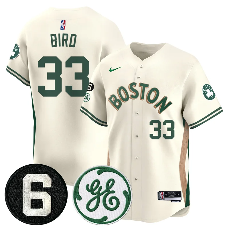 Boston Celtics #9 White Cream Jersey Bill Russell & John Havlicek Patch Baseball All Stitched - Image 5