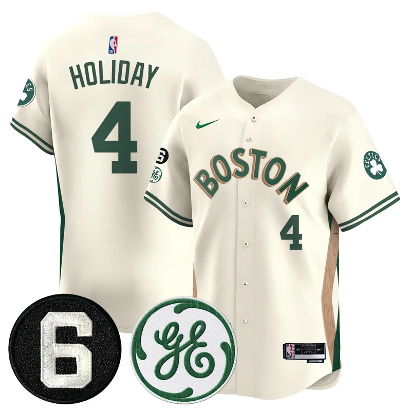 Boston Celtics #9 White Cream Jersey Bill Russell & John Havlicek Patch Baseball All Stitched - Image 4