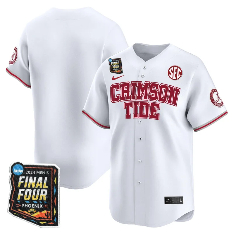 Alabama Crimson Tide White Jersey Final Four Patch Baseball All Stitched