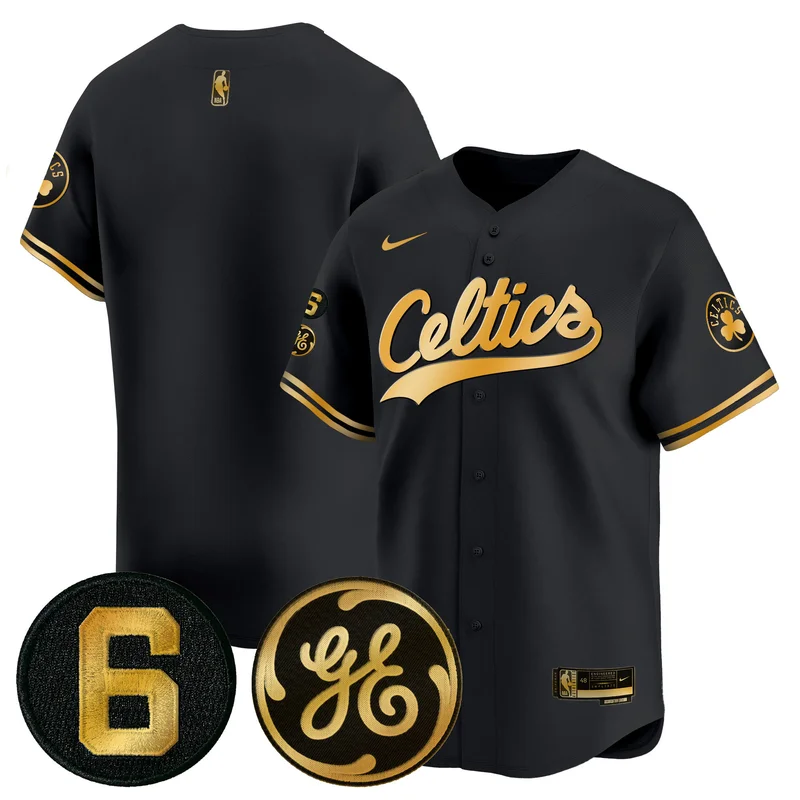 Boston Celtics #4 Holiday Black Gold Jersey Bill Russell & John Havlicek Patch Baseball All Stitched - Image 3