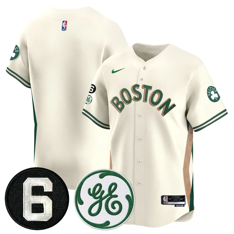 Boston Celtics Cream Jersey Bill Russell & John Havlicek Patch Baseball All Stitched