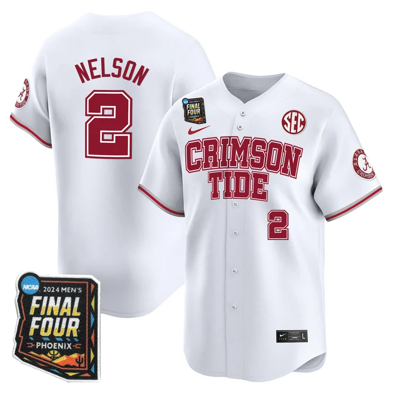 Alabama Crimson Tide #2 Nelson White Jersey Final Four Patch Baseball All Stitched