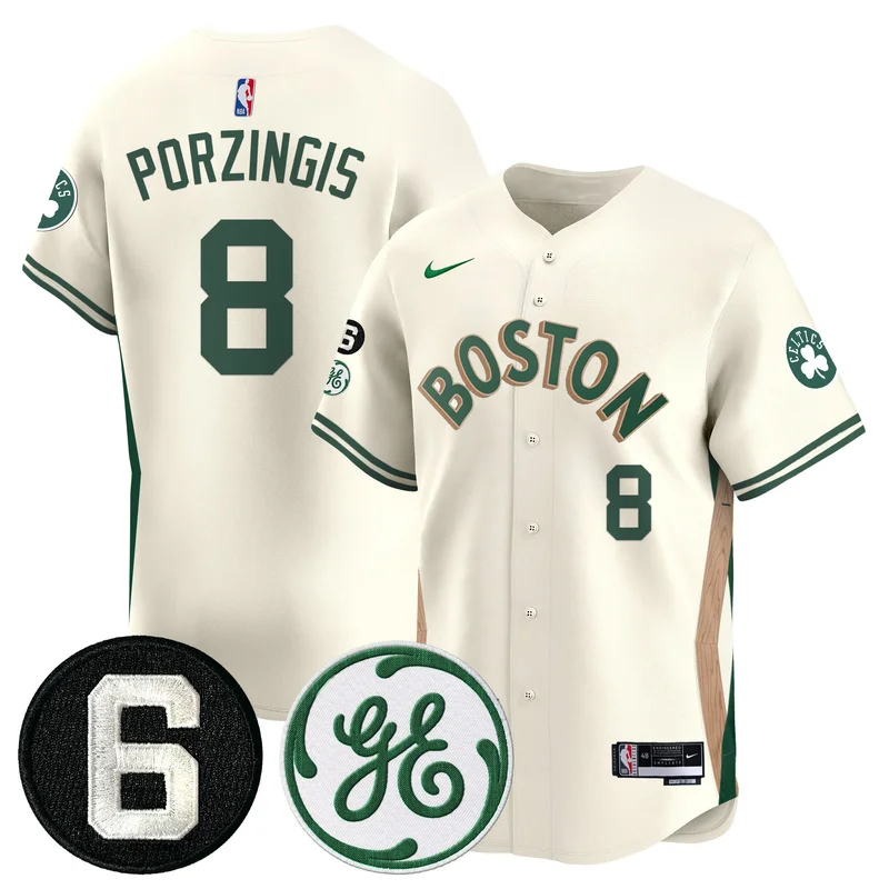 Boston Celtics #9 White Cream Jersey Bill Russell & John Havlicek Patch Baseball All Stitched - Image 3