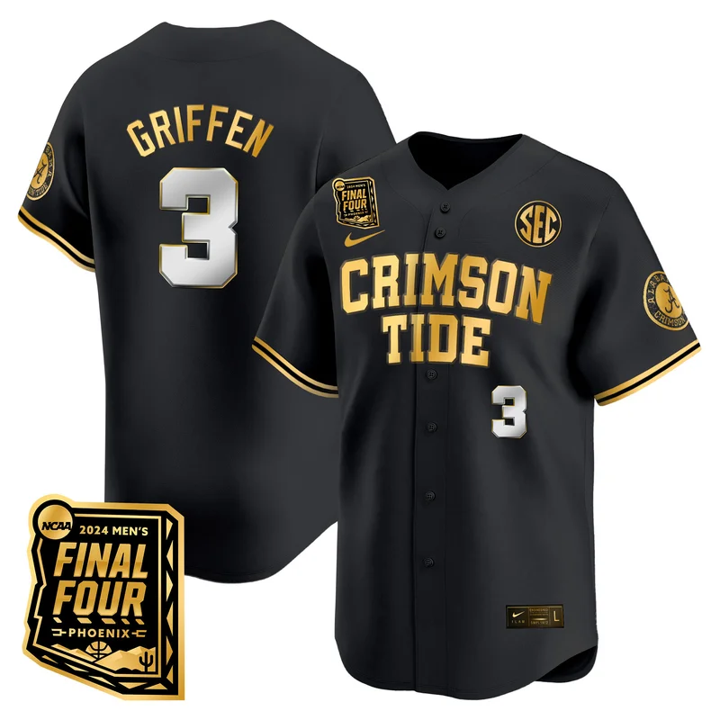 Alabama Crimson Tide #3 Griffen Black Jersey Final Four Patch Baseball All Stitched