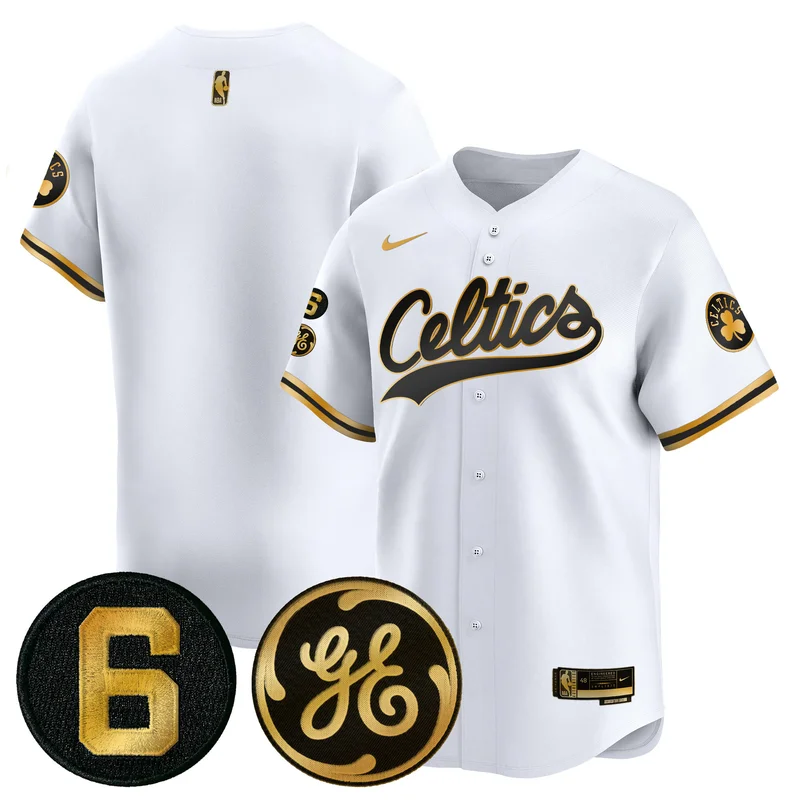 Boston Celtics White Gold Jersey Bill Russell & John Havlicek Patch Baseball All Stitched