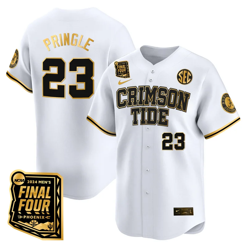 Alabama Crimson Tide #23 Pringle White Gold Jersey Final Four Patch Baseball All Stitched