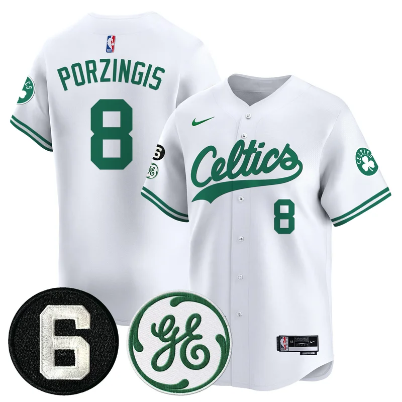 Boston Celtics #8 Porzingis White Jersey Bill Russell & John Havlicek Patch Baseball All Stitched