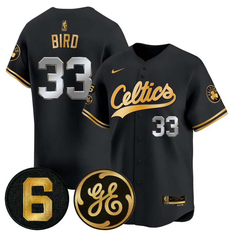 Boston Celtics #4 Holiday Black Gold Jersey Bill Russell & John Havlicek Patch Baseball All Stitched - Image 2