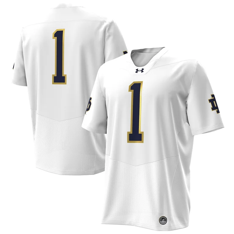 Under Armour #1 White Notre Dame Fighting Irish Football Jersey - Image 3