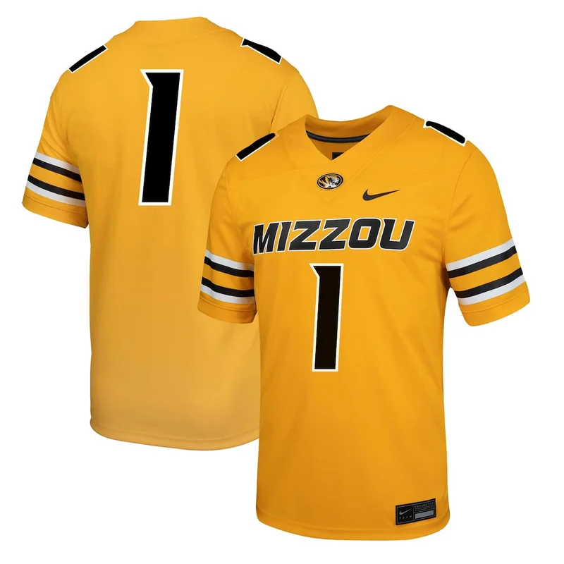 #1 Gold Missouri Tigers Football Jersey Alternate Game 