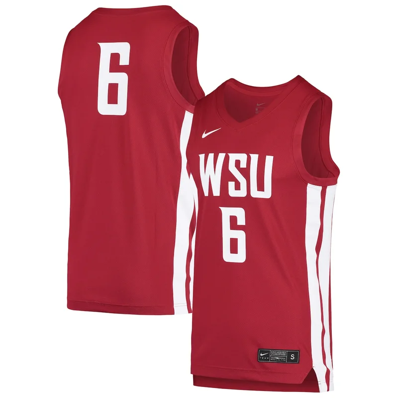 #6 Crimson Washington State Cougars Basketball Jersey 