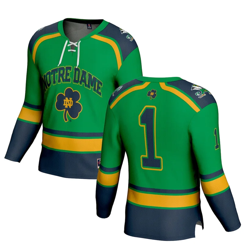 #1 Green Notre Dame Fighting Irish Lightweight Collegiate Hockey Jersey GameDay Greats 