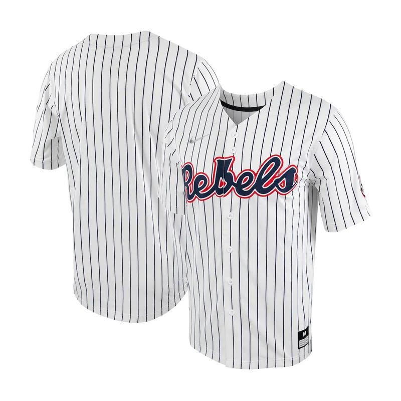 White/Navy Ole Miss Rebels Pinstripe Full-Button Baseball Jersey 