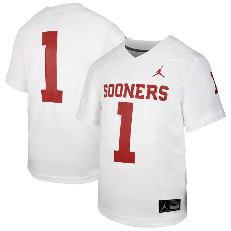 Jordan Brand #1 White Oklahoma Sooners Untouchable Game Football Jersey 