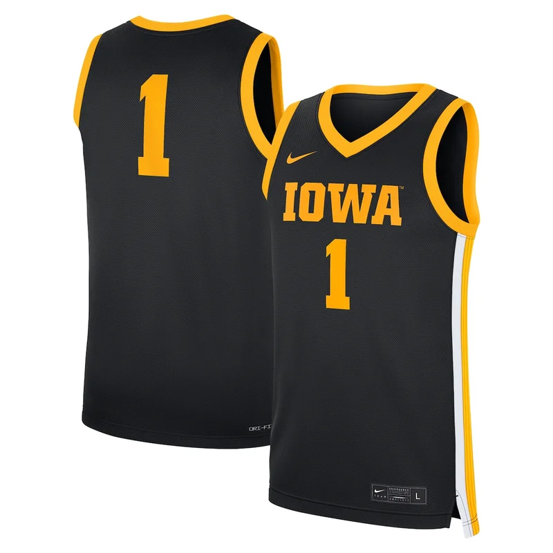 #1 Black Iowa Hawkeyes Road Jersey Basketball 
