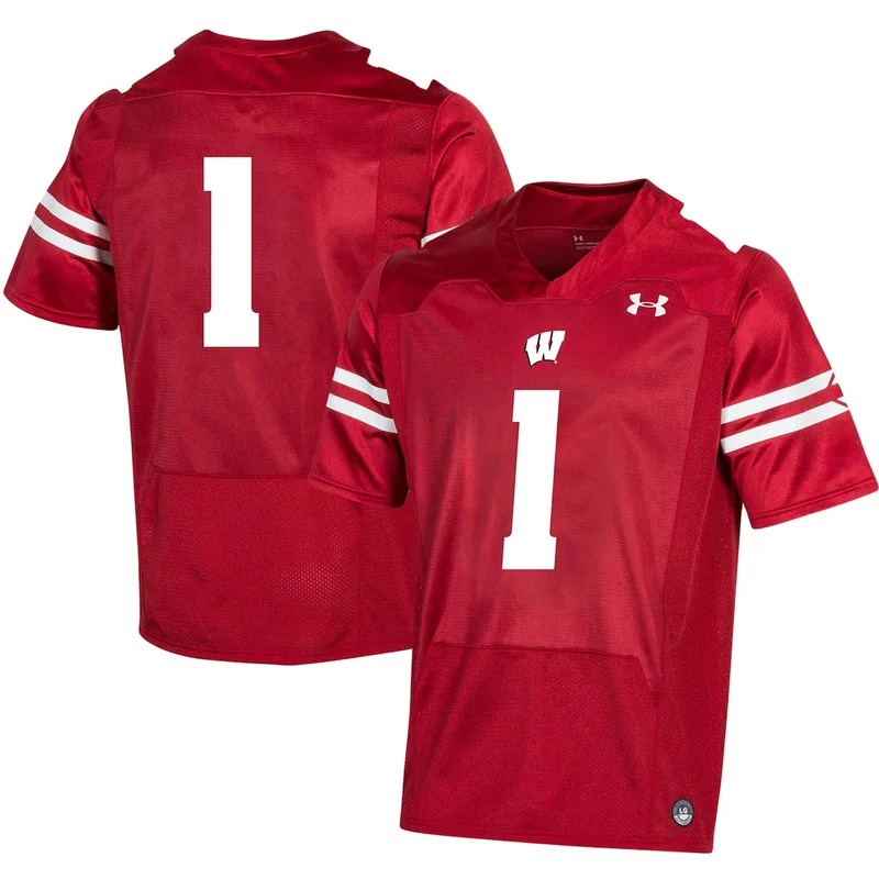 Under Armour #1 Red Wisconsin Badgers Football Jersey 