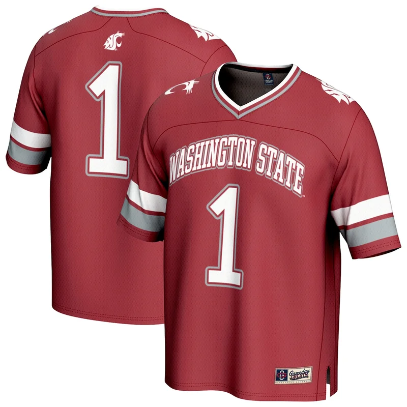 #1 Crimson Washington State Cougars Lightweight Collegiate Football Jersey GameDay Greats 