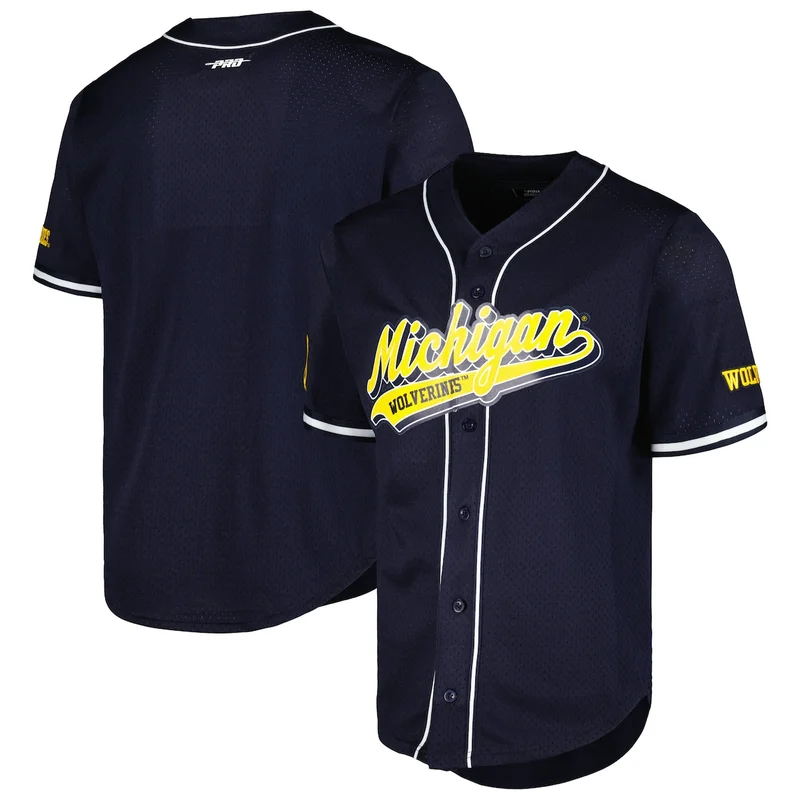 White/Navy Michigan Wolverines Pinstripe Full-Button Baseball Jersey - Image 2