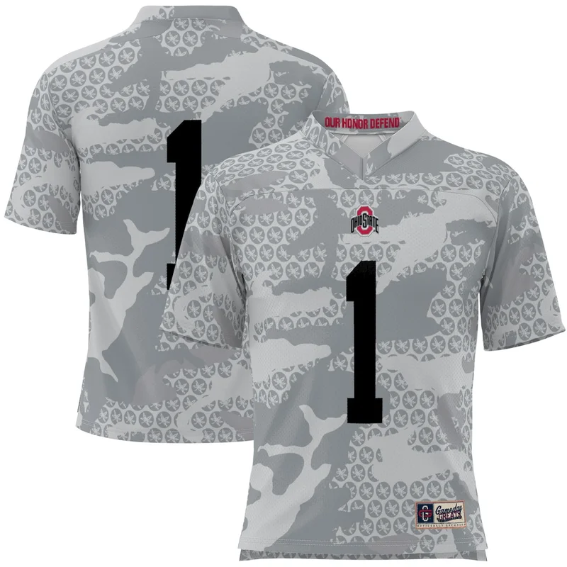 #1 Gray Ohio State Buckeyes Camo Football Jersey GameDay Greats 