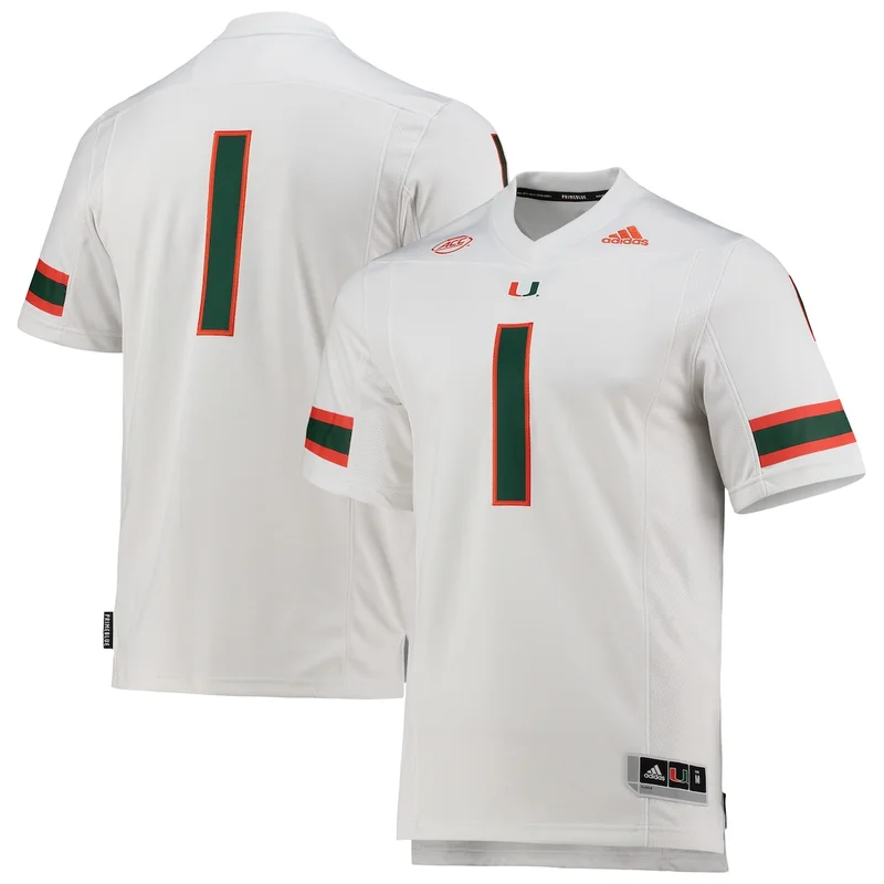 #1 White Miami Hurricanes Team Premier Football Jersey 