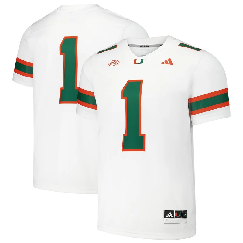 #1 White Miami Hurricanes Premier Football Jersey 
