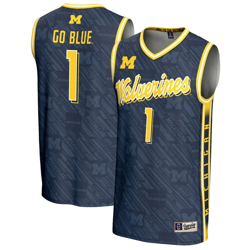 Unisex #1 Navy Michigan Wolverines Highlight Print Lightweight Basketball Jersey GameDay Greats 