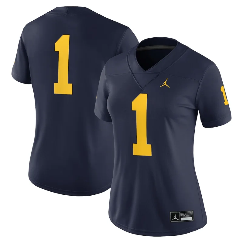 Jordan Brand #1 Navy Michigan Wolverines Game Football Jersey 