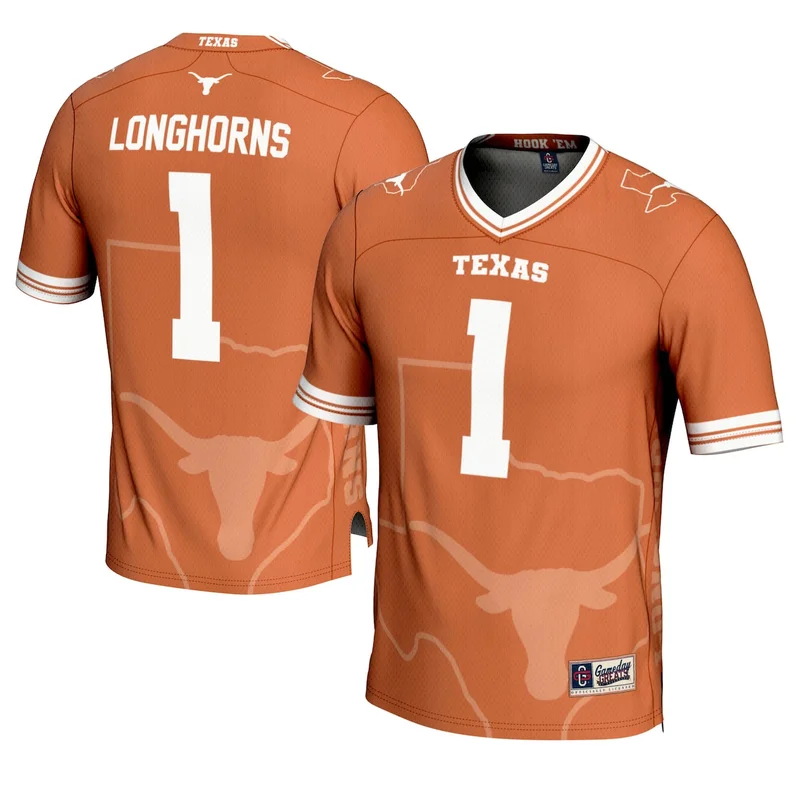 #1 Texas Orange Texas Longhorns Icon Print Football Jersey GameDay Greats 