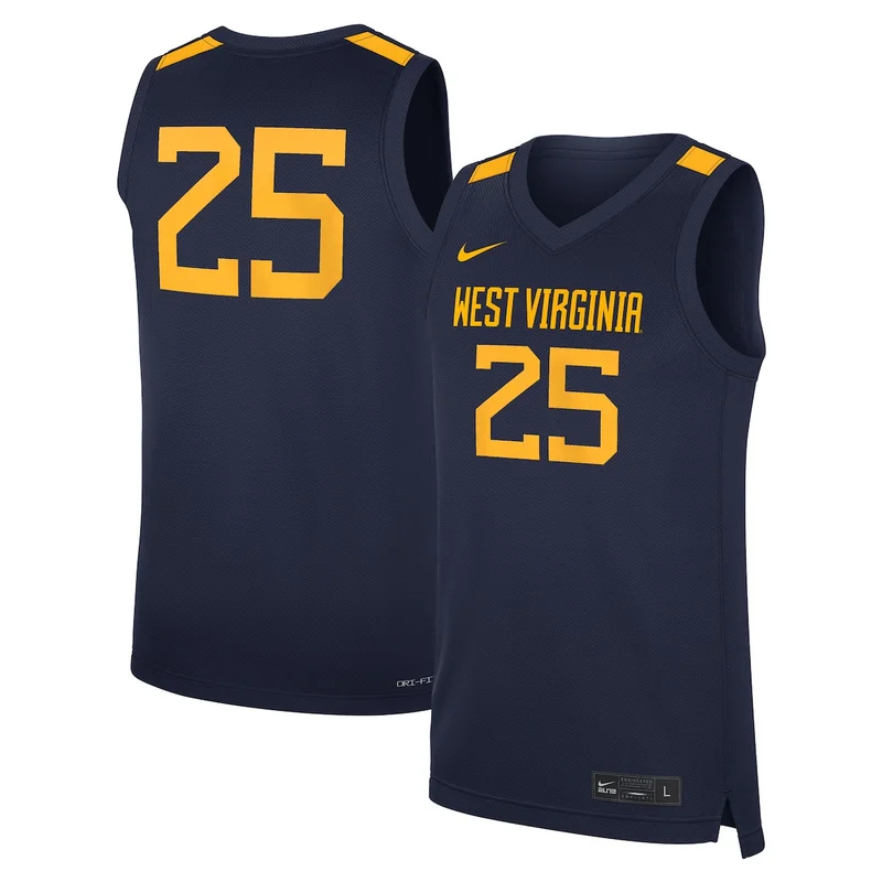 #25 Navy West Virginia Mountaineers Road Basketball Jersey 
