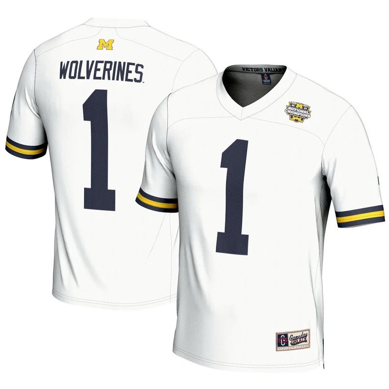 #1 White Michigan Wolverines College Football Playoff 2023 National Champions Lightweight Jersey GameDay Greats 