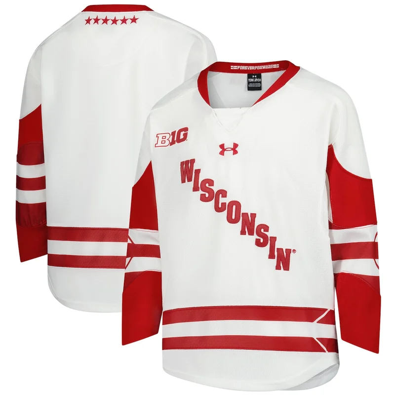 YouthÂ Under Armour White Wisconsin Badgers Hockey Jersey 