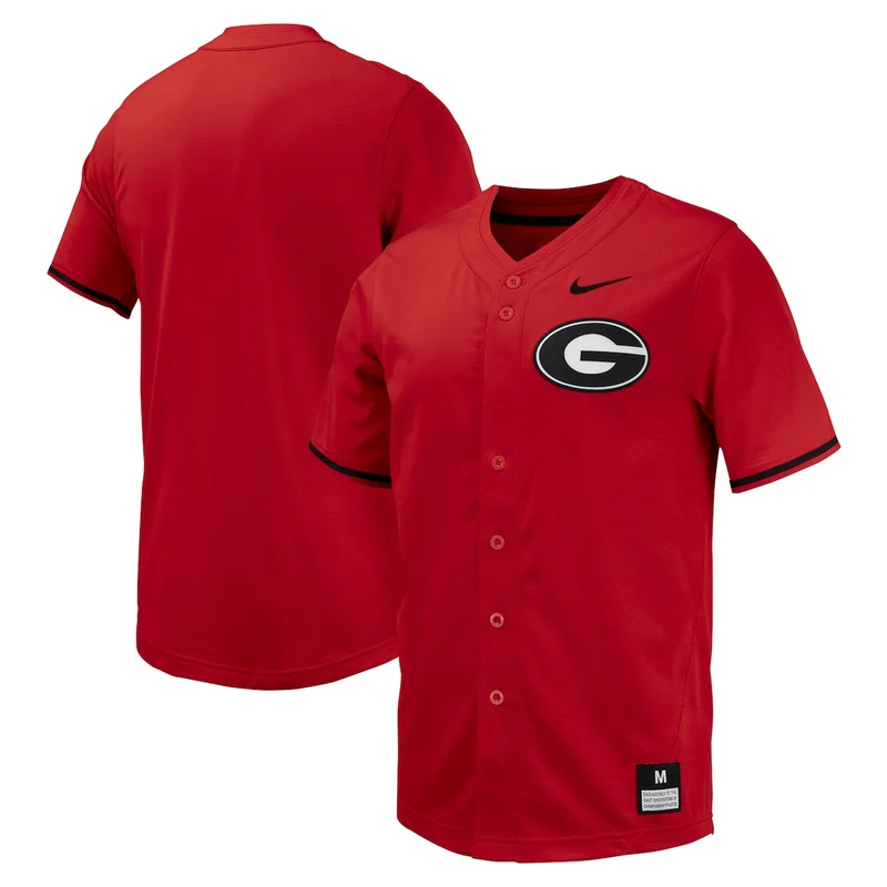 Red Georgia Bulldogs Full-Button Baseball Jersey 