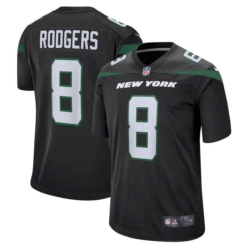 New York Jets Aaron Rodgers Black Fashion Game Jersey - Image 3