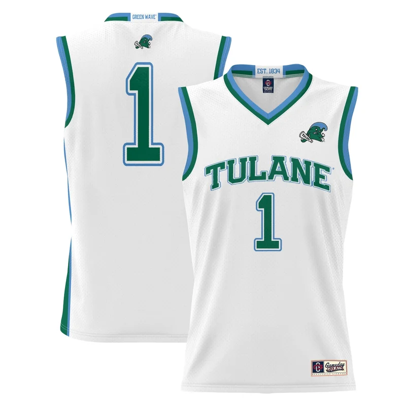 Male #1 White Tulane Green Wave Lightweight Basketball Jersey GameDay Greats 