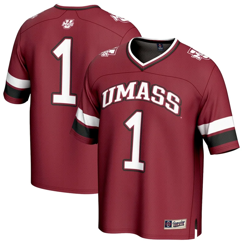 #1 Maroon UMass Minutemen Lightweight Collegiate Football Jersey GameDay Greats 