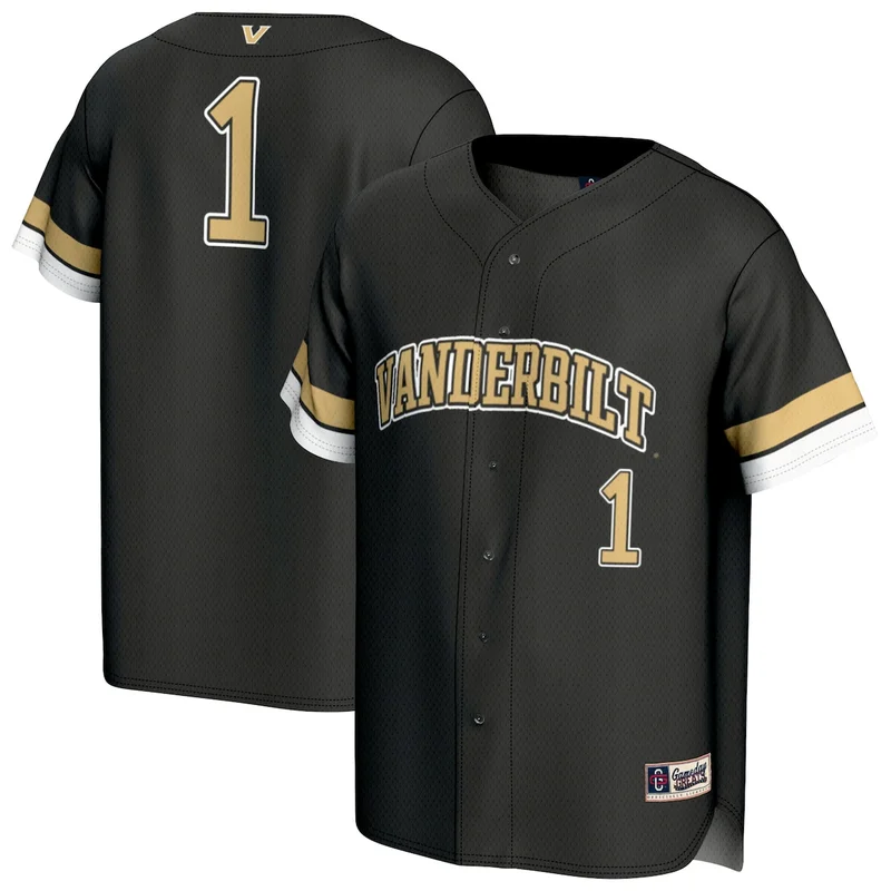 #1 Black Vanderbilt Commodores Lightweight Collegiate Baseball Jersey GameDay Greats 