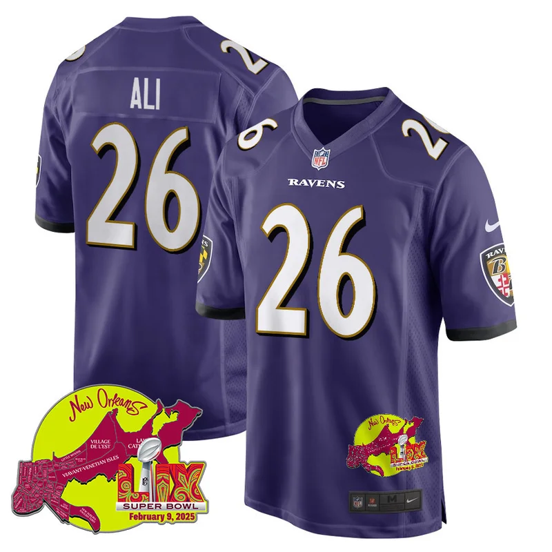 Rasheen Ali 26 Baltimore Ravens Jersey Super Bowl LIX New Orleans Patch Game - Purple