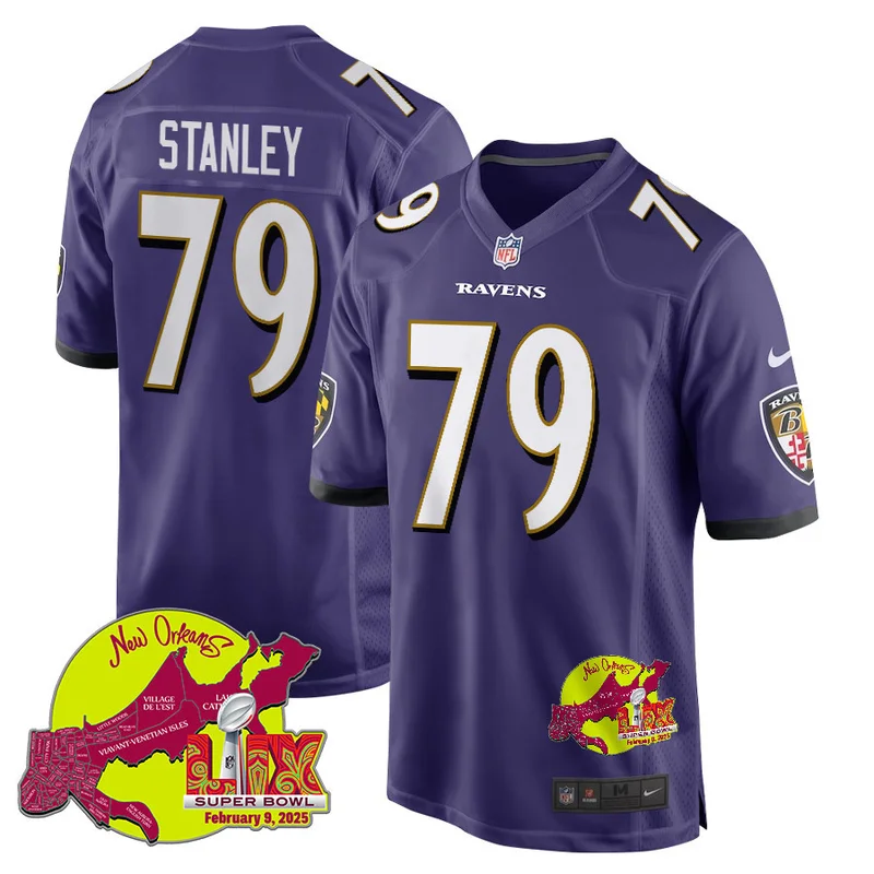 Ronnie Stanley 79 Baltimore Ravens Jersey Super Bowl LIX New Orleans Patch Game - Purple