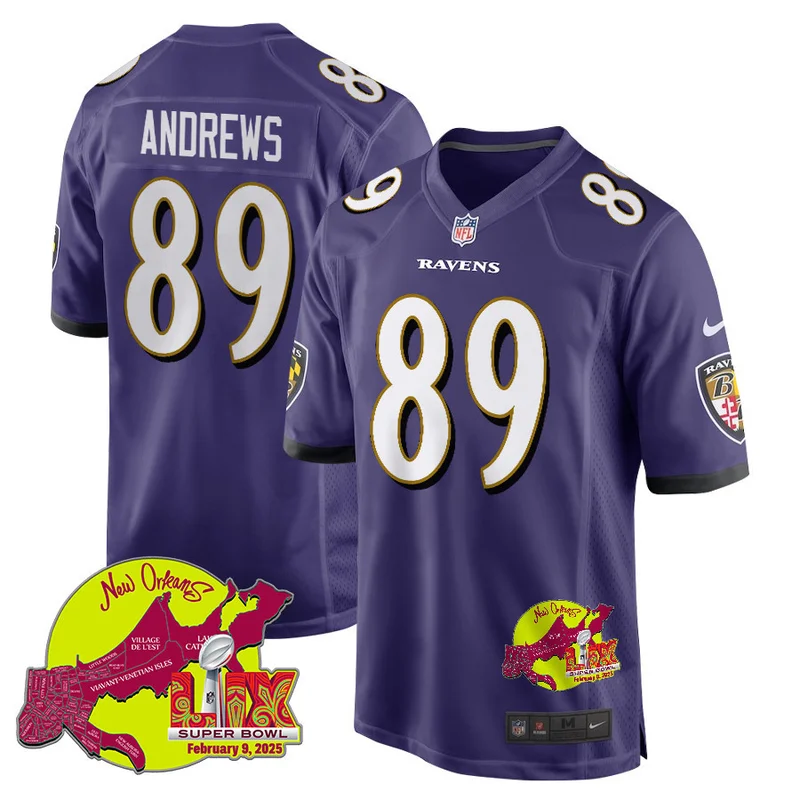 Mark Andrews 89 Baltimore Ravens Jersey Super Bowl LIX New Orleans Patch Game - Purple